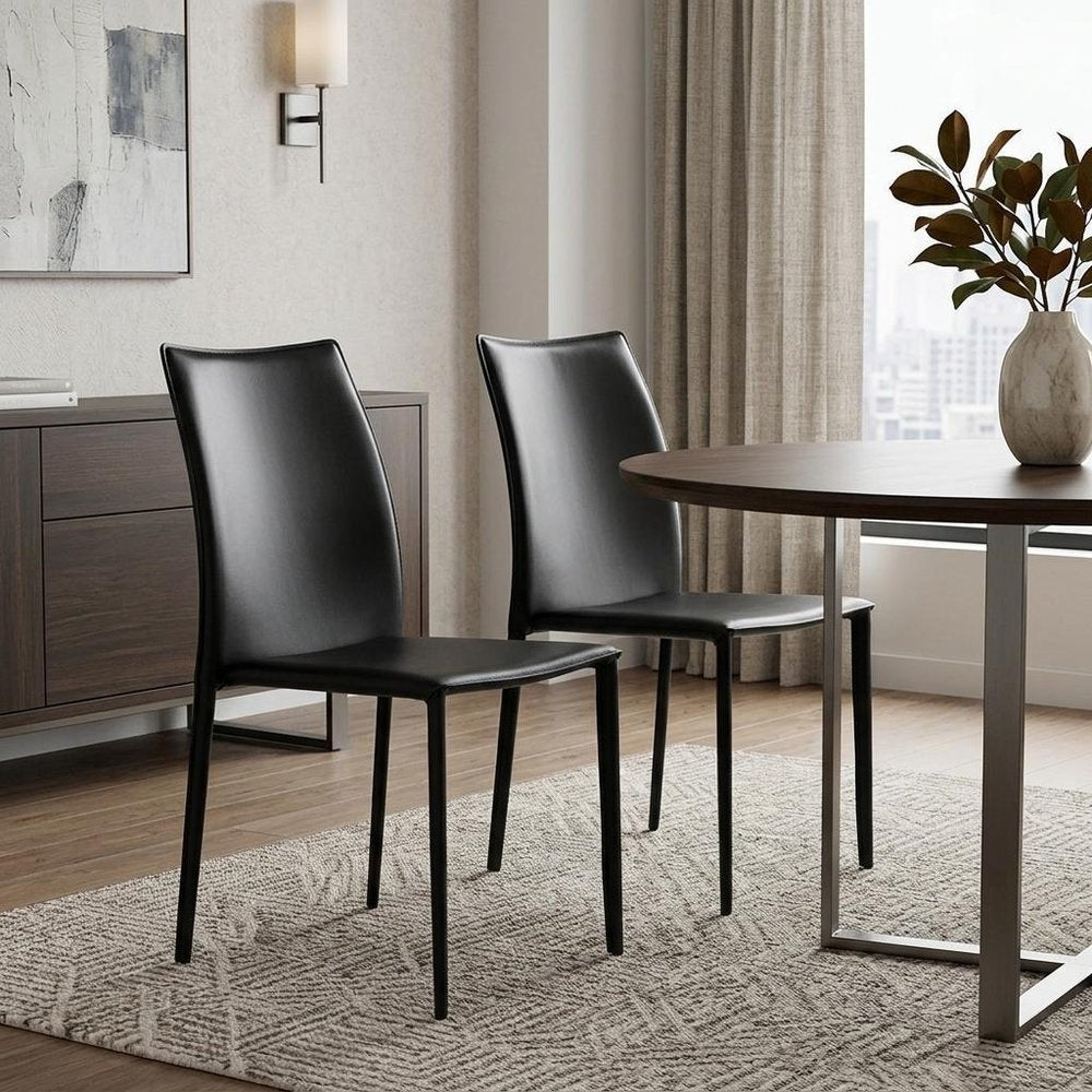 Set of Two Black Upholstered Faux Leather Dining Side Chairs HomeRoots