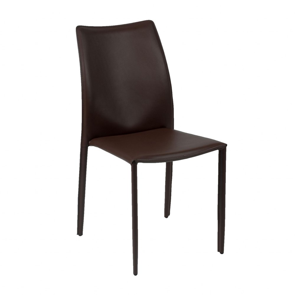 Set of Two Brown Upholstered Leather Dining Side Chairs HomeRoots