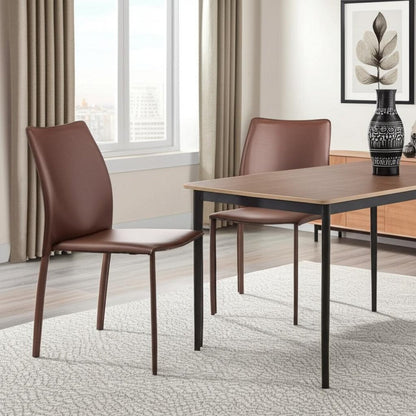Set of Two Brown Upholstered Leather Dining Side Chairs HomeRoots