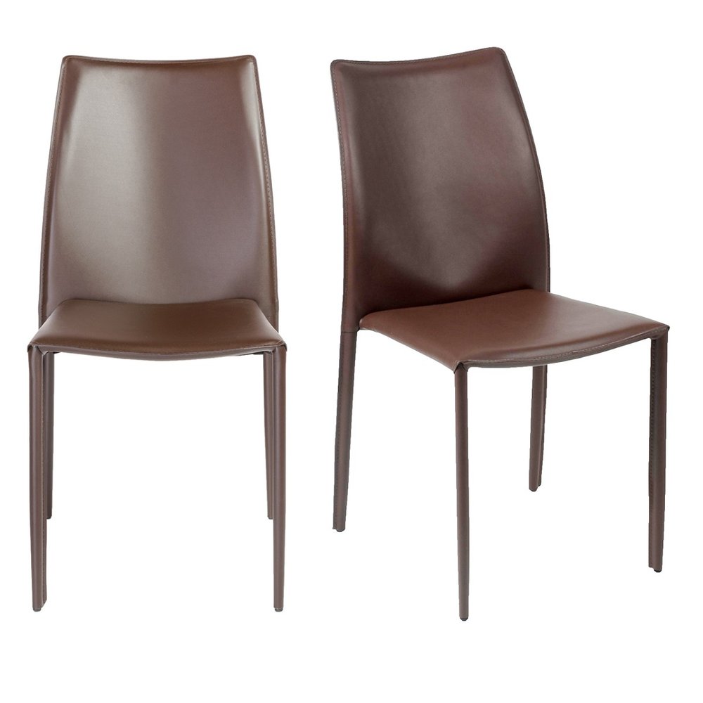 Set of Two Brown Upholstered Leather Dining Side Chairs HomeRoots