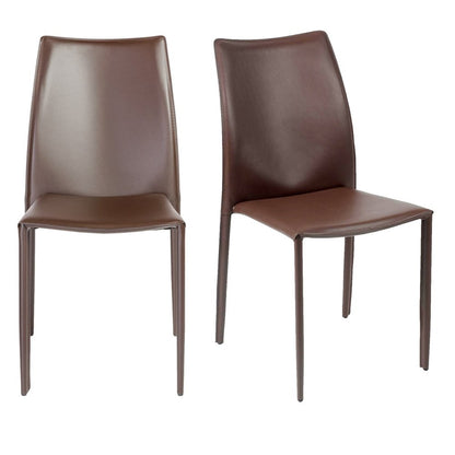 Set of Two Brown Upholstered Leather Dining Side Chairs HomeRoots