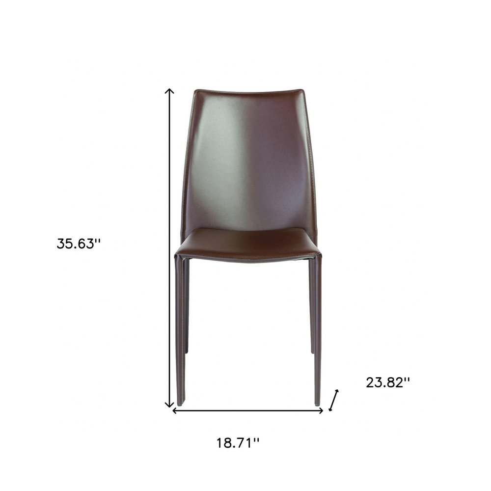 Set of Two Brown Upholstered Leather Dining Side Chairs HomeRoots