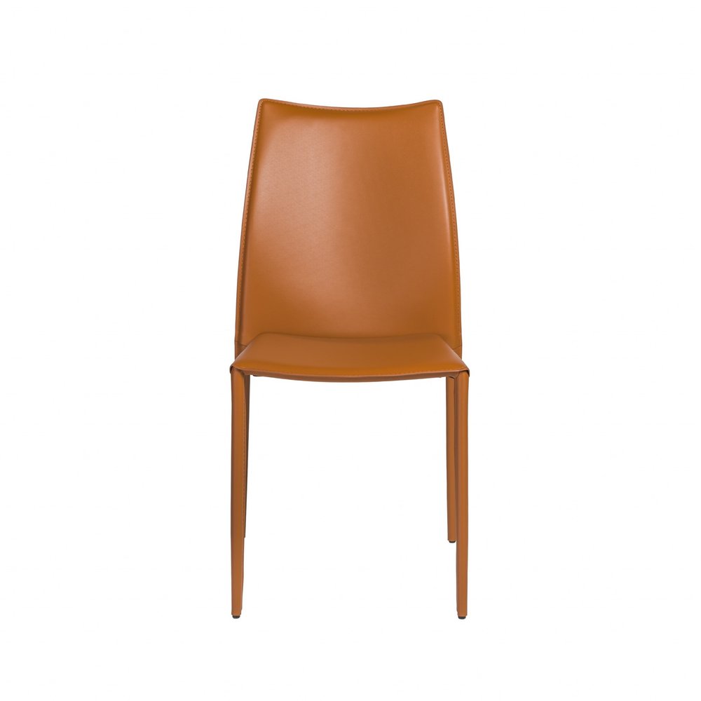 Set of Two Terra Cotta Upholstered Leather Dining Side Chairs HomeRoots