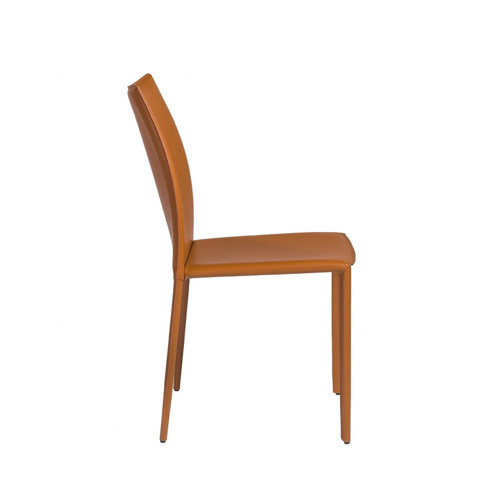 Set of Two Terra Cotta Upholstered Leather Dining Side Chairs HomeRoots