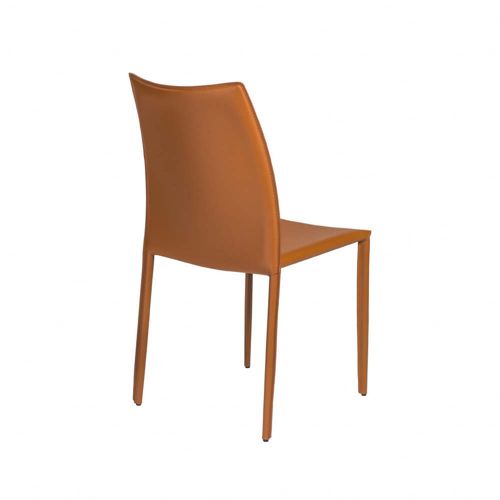 Set of Two Terra Cotta Upholstered Leather Dining Side Chairs HomeRoots
