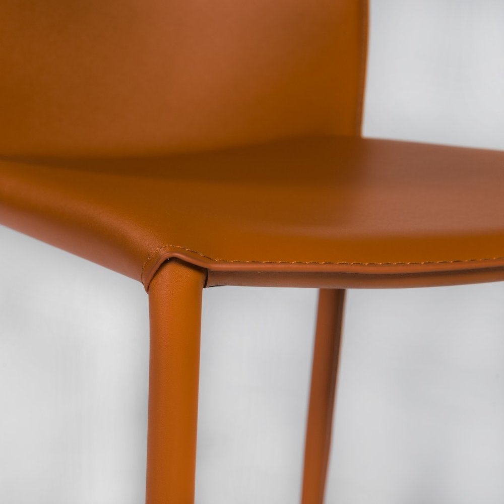 Set of Two Terra Cotta Upholstered Leather Dining Side Chairs HomeRoots