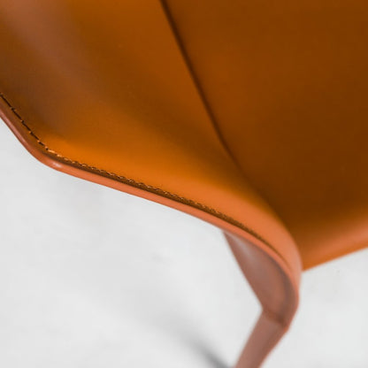 Set of Two Terra Cotta Upholstered Leather Dining Side Chairs HomeRoots