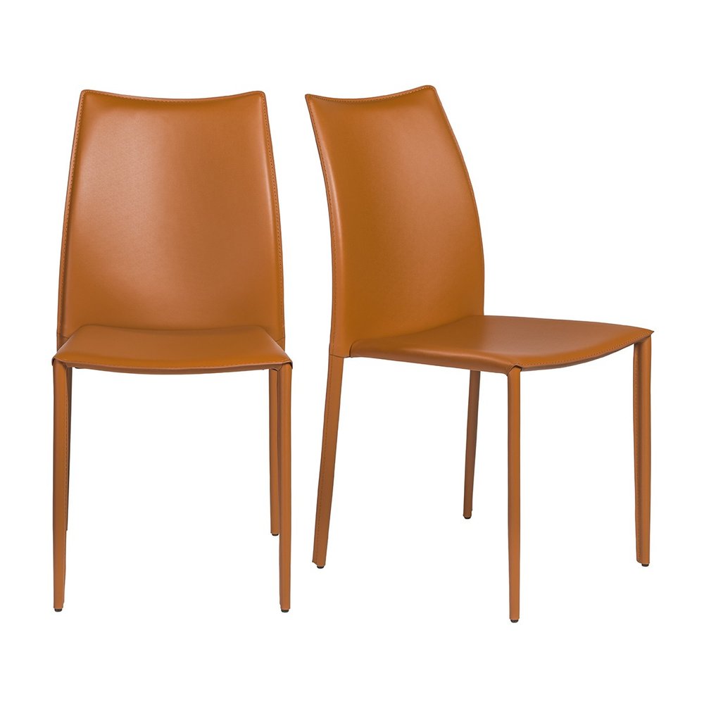 Set of Two Terra Cotta Upholstered Leather Dining Side Chairs HomeRoots