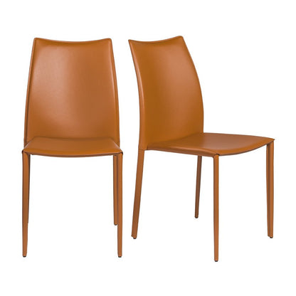 Set of Two Terra Cotta Upholstered Leather Dining Side Chairs HomeRoots