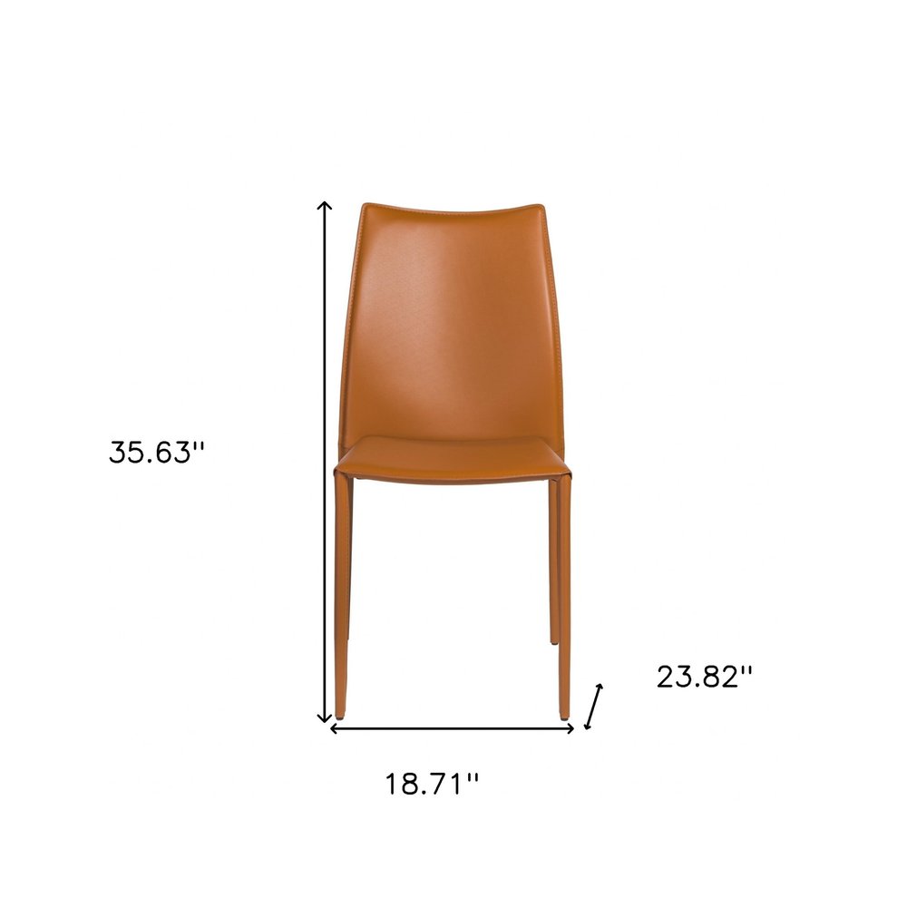 Set of Two Terra Cotta Upholstered Leather Dining Side Chairs HomeRoots