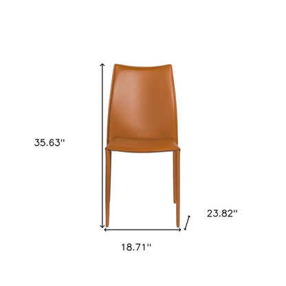 Set of Two Terra Cotta Upholstered Leather Dining Side Chairs HomeRoots