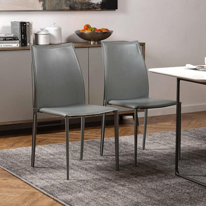 Set of Two Gray Upholstered Leather Dining Side Chairs HomeRoots