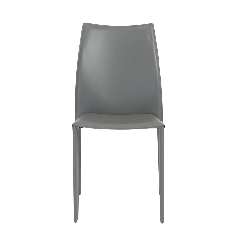 Set of Two Gray Upholstered Leather Dining Side Chairs HomeRoots