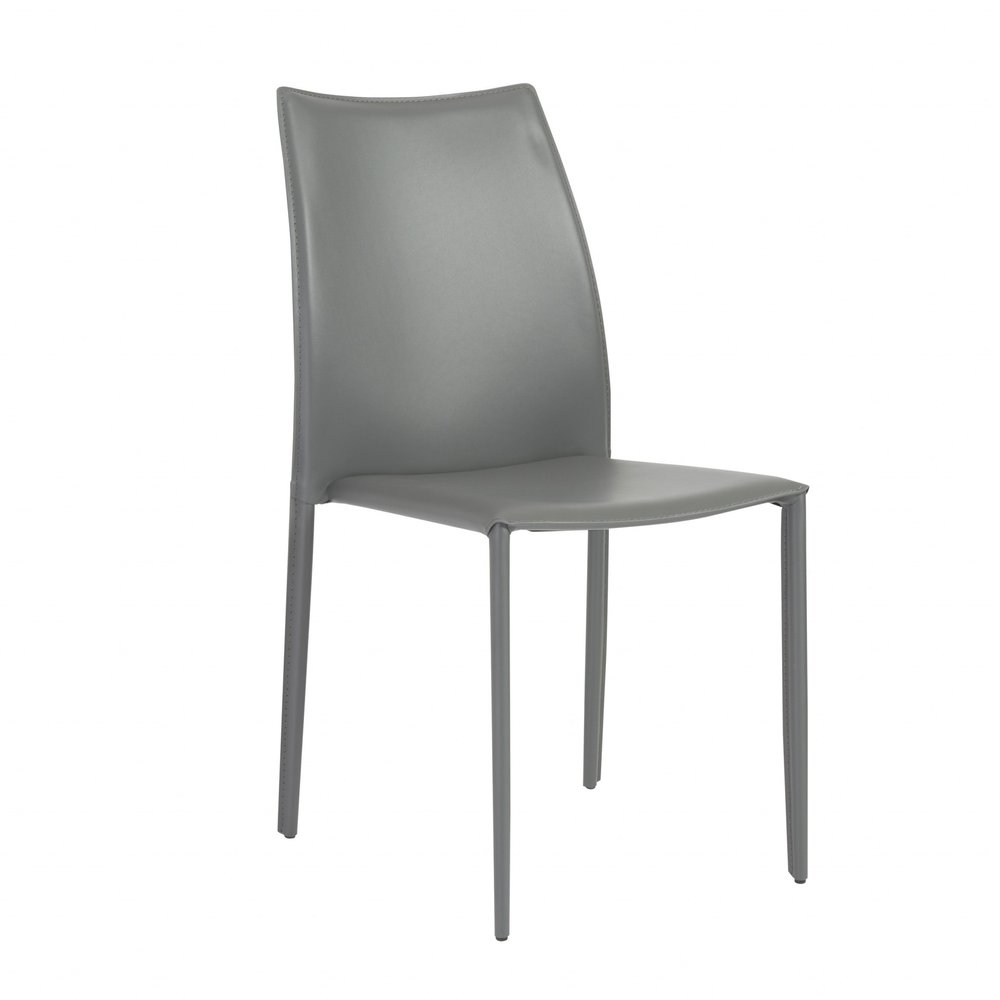 Set of Two Gray Upholstered Leather Dining Side Chairs HomeRoots
