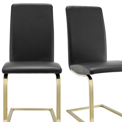 Set of Two Black and Gold Upholstered Leather Dining Side Chairs HomeRoots