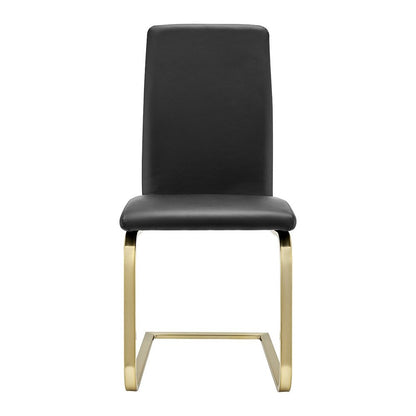 Set of Two Black and Gold Upholstered Leather Dining Side Chairs HomeRoots