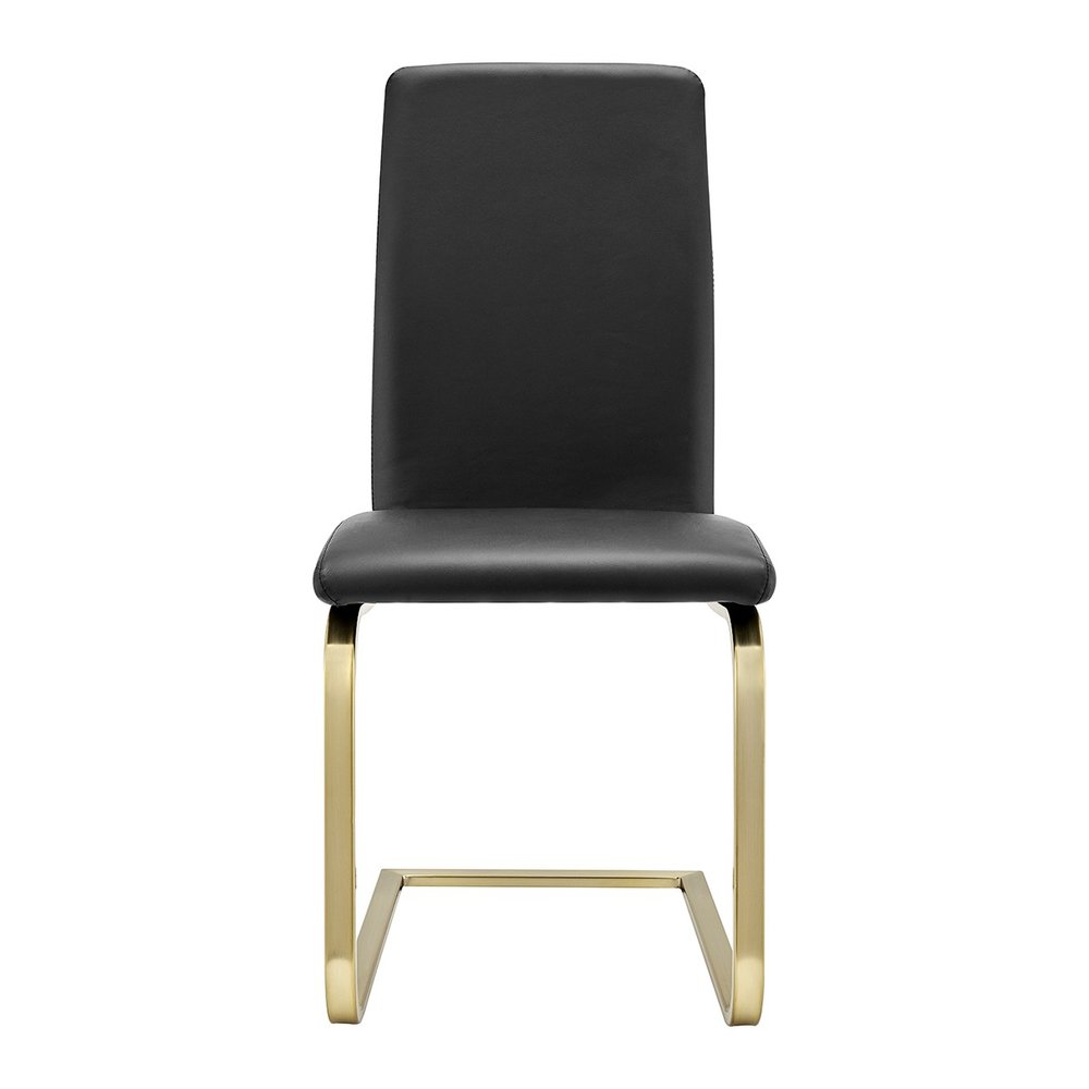Set of Two Black and Gold Upholstered Leather Dining Side Chairs HomeRoots