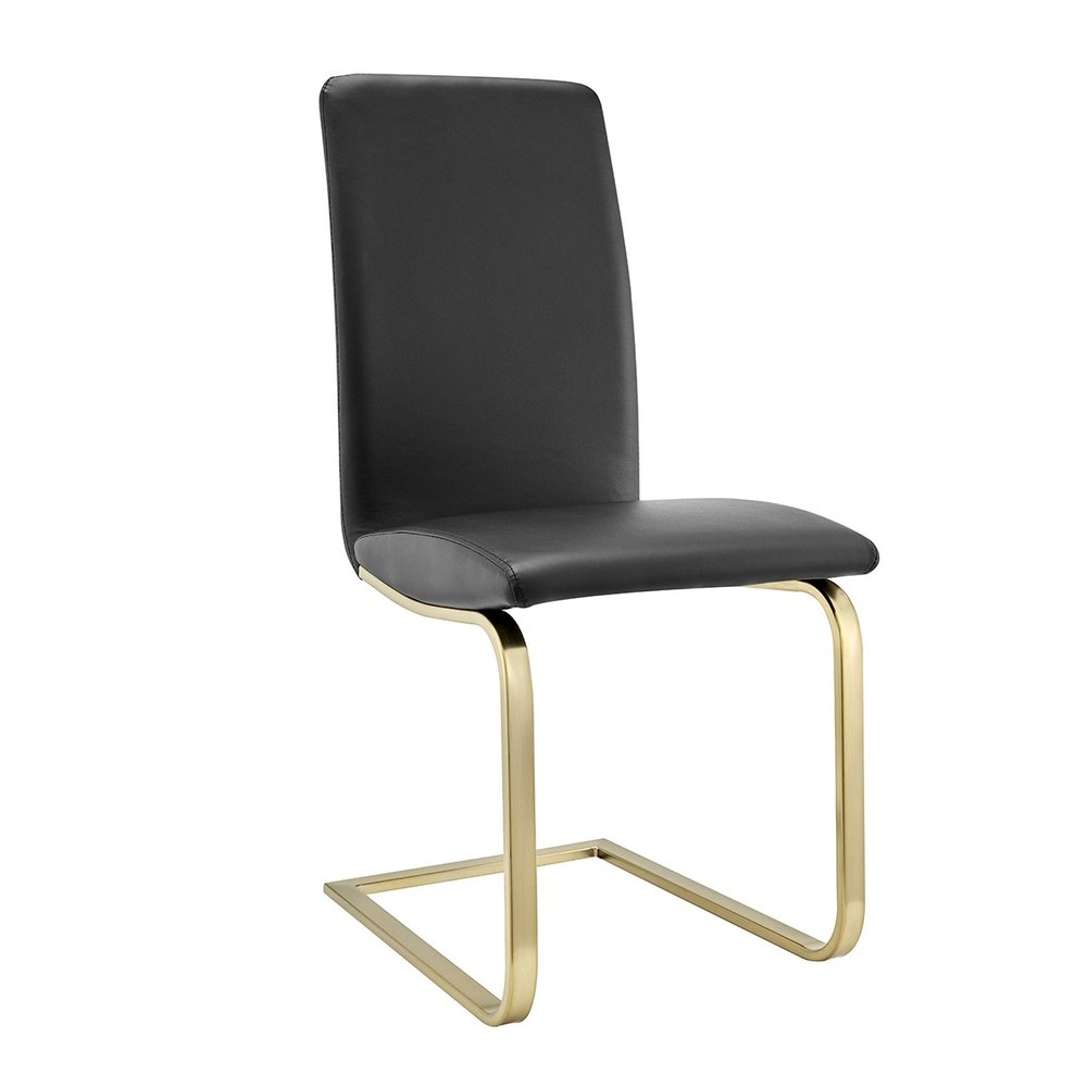 Set of Two Black and Gold Upholstered Leather Dining Side Chairs HomeRoots