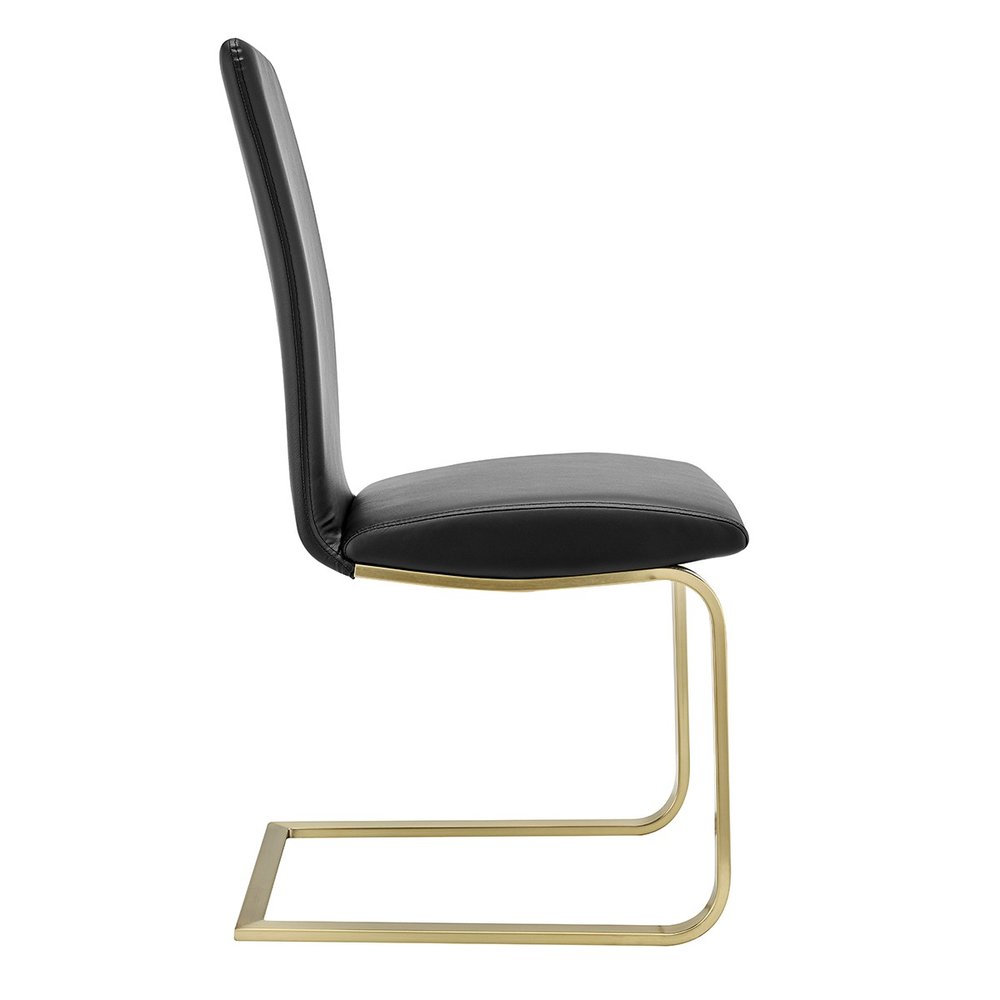 Set of Two Black and Gold Upholstered Leather Dining Side Chairs HomeRoots