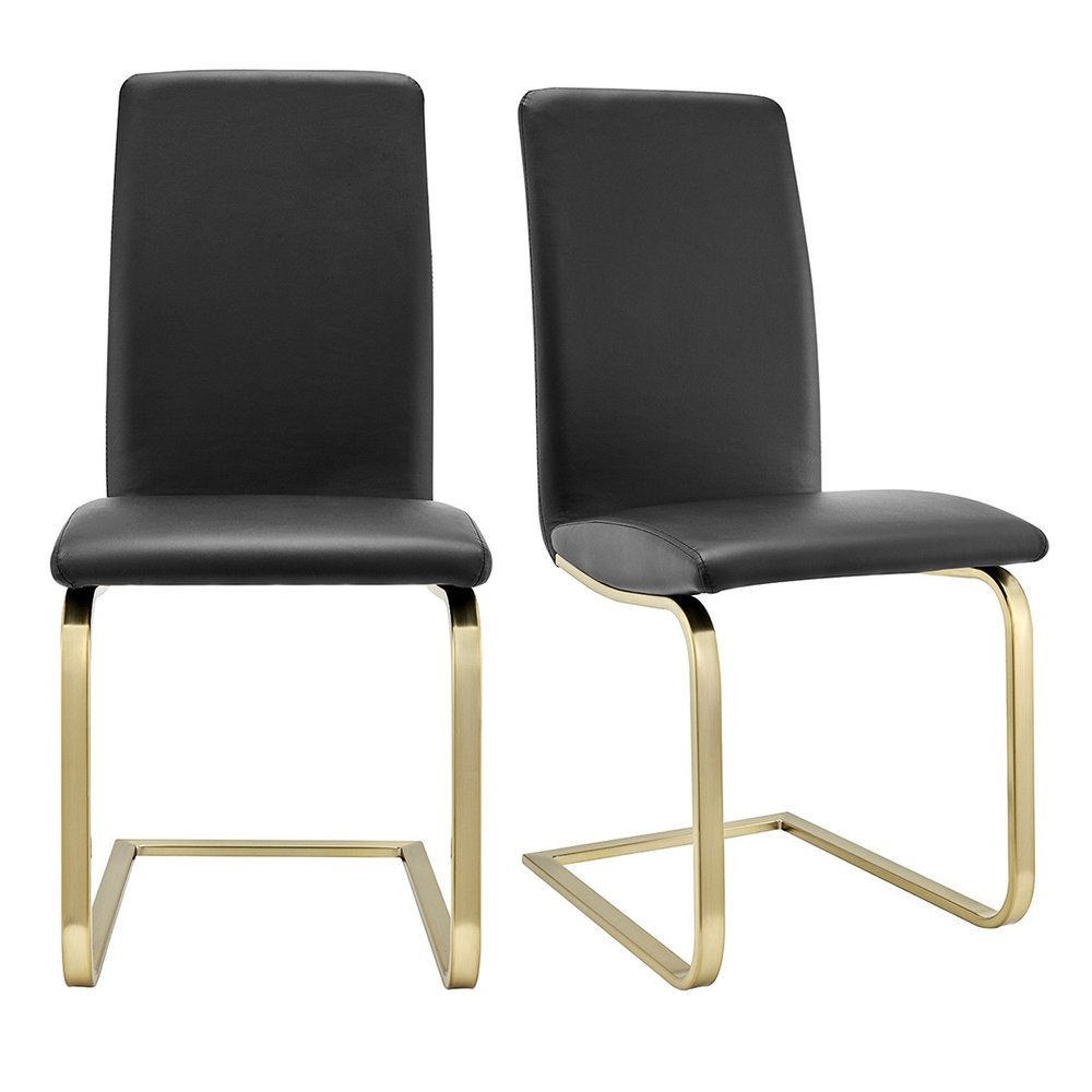 Set of Two Black and Gold Upholstered Leather Dining Side Chairs HomeRoots