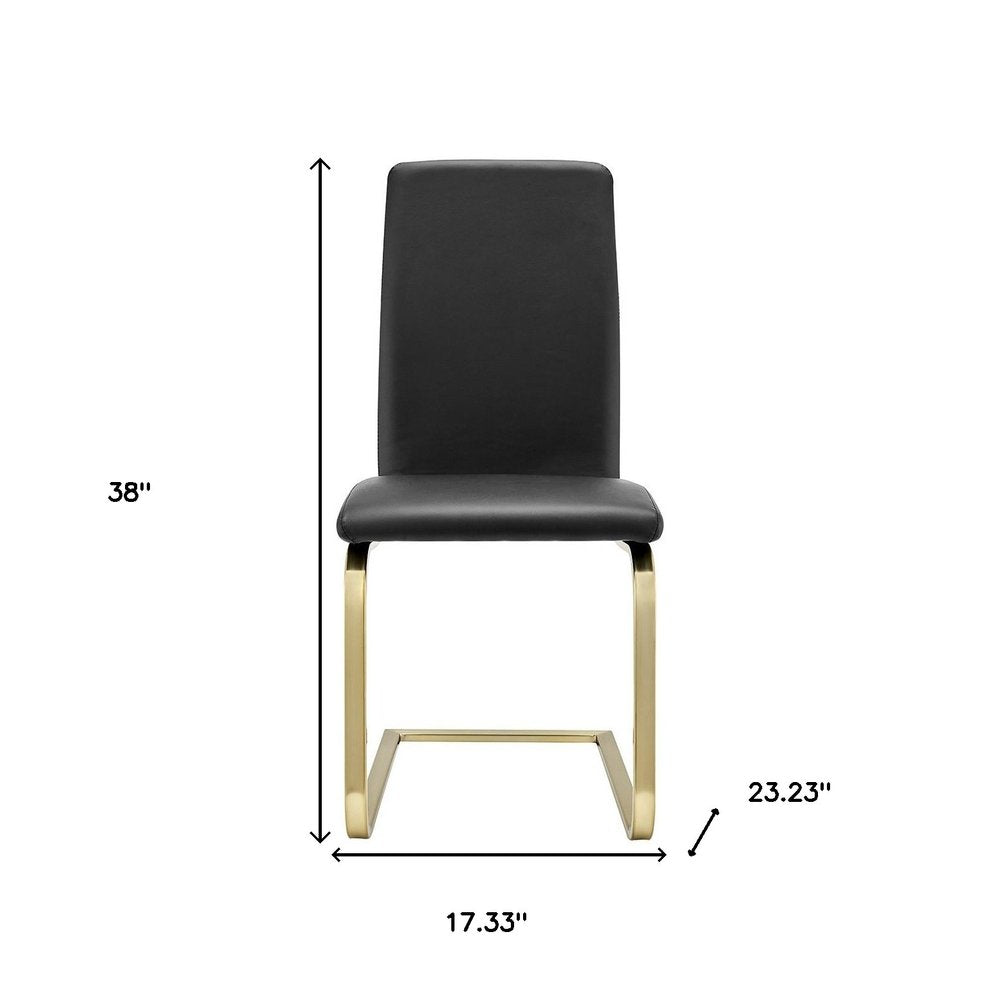 Set of Two Black and Gold Upholstered Leather Dining Side Chairs HomeRoots