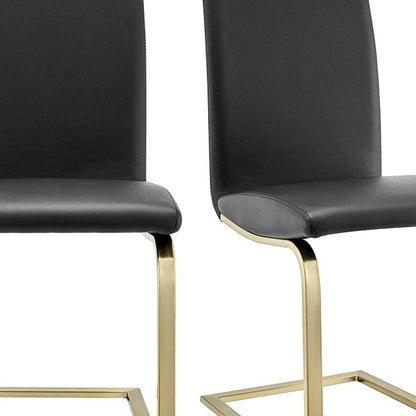 Set of Two Black and Gold Upholstered Leather Dining Side Chairs HomeRoots