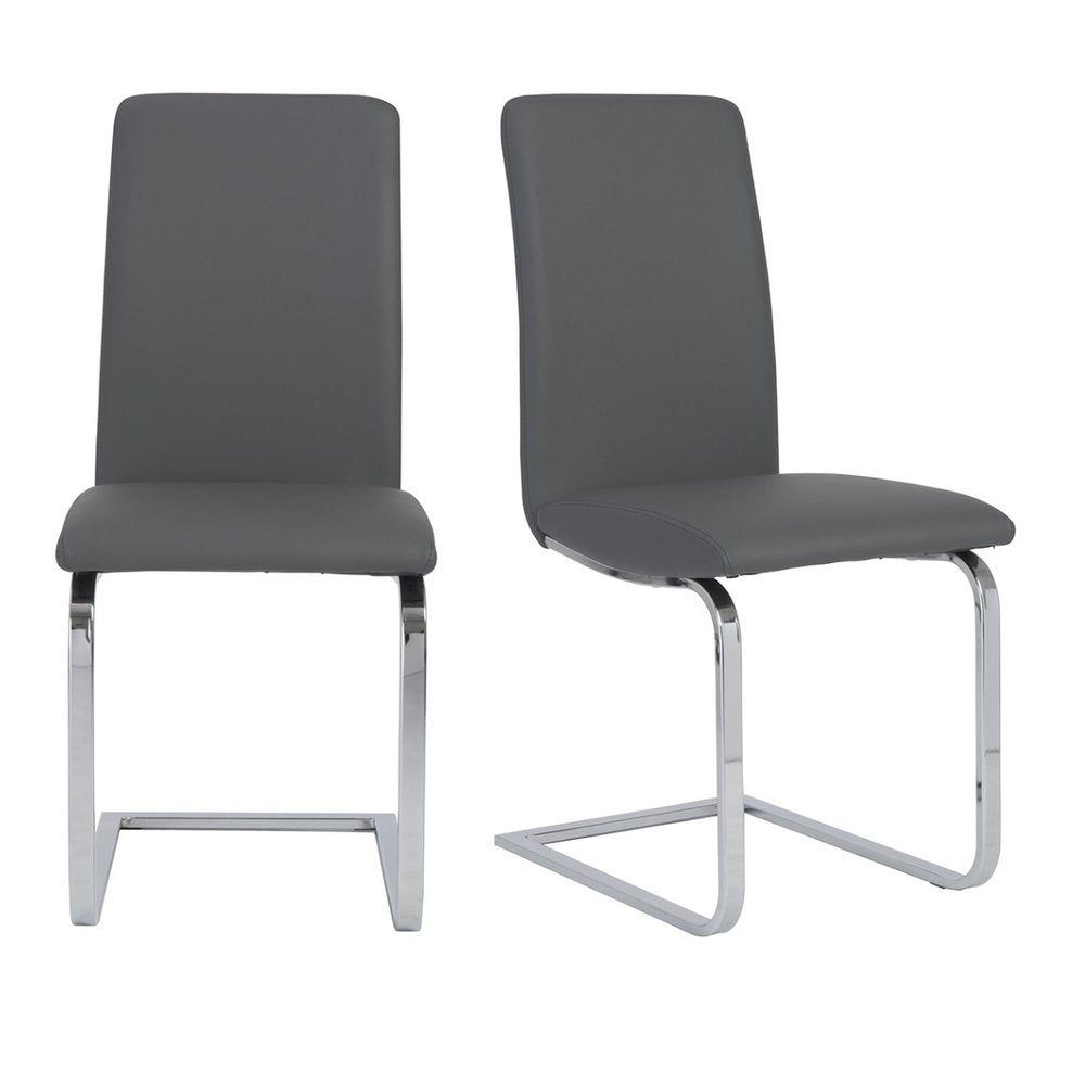 Set of Two Gray and Silver Upholstered Leather Dining Side Chairs HomeRoots