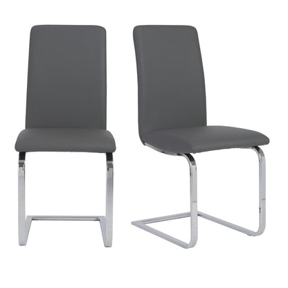 Set of Two Gray and Silver Upholstered Leather Dining Side Chairs HomeRoots