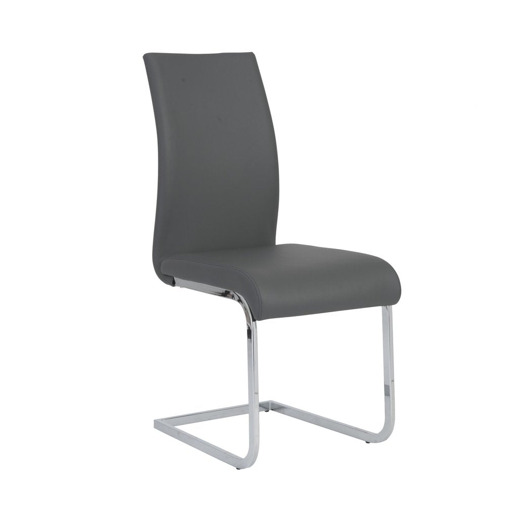 Set of Four Gray and Silver Upholstered Leather Dining Side Chairs HomeRoots