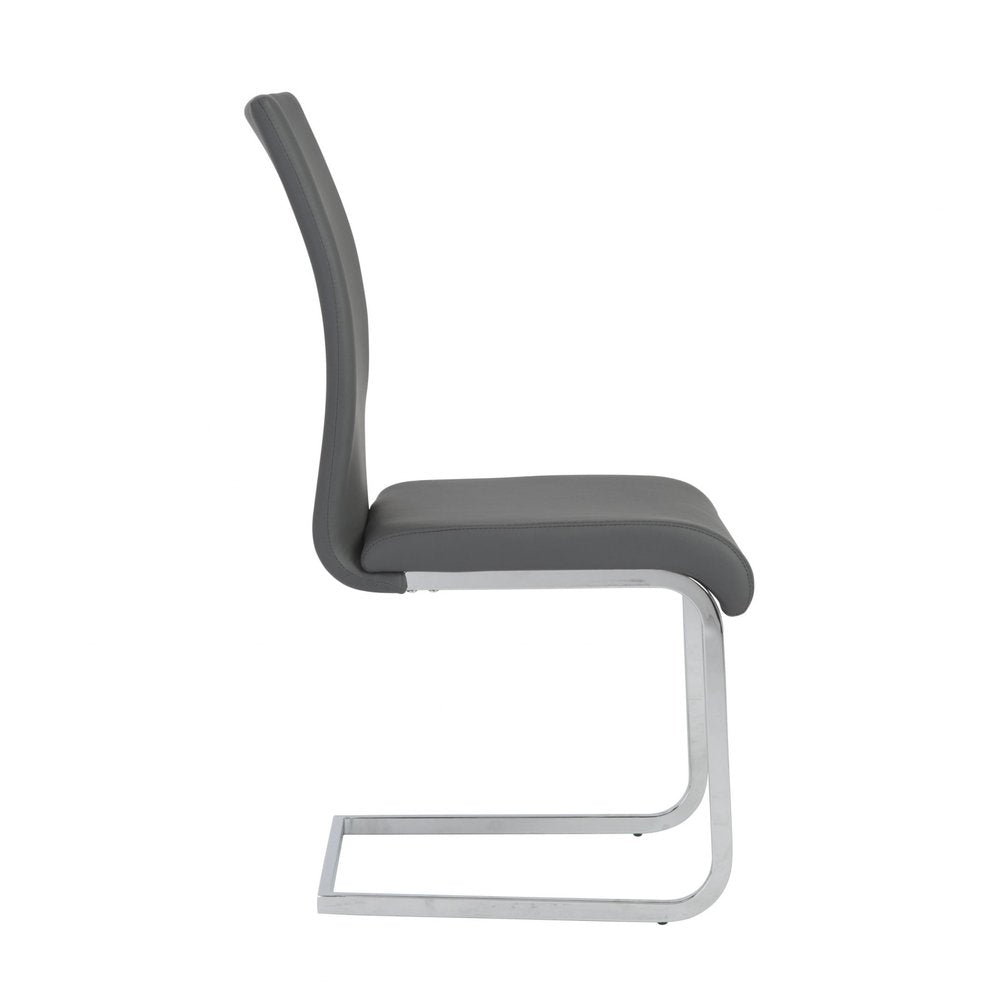 Set of Four Gray and Silver Upholstered Leather Dining Side Chairs HomeRoots
