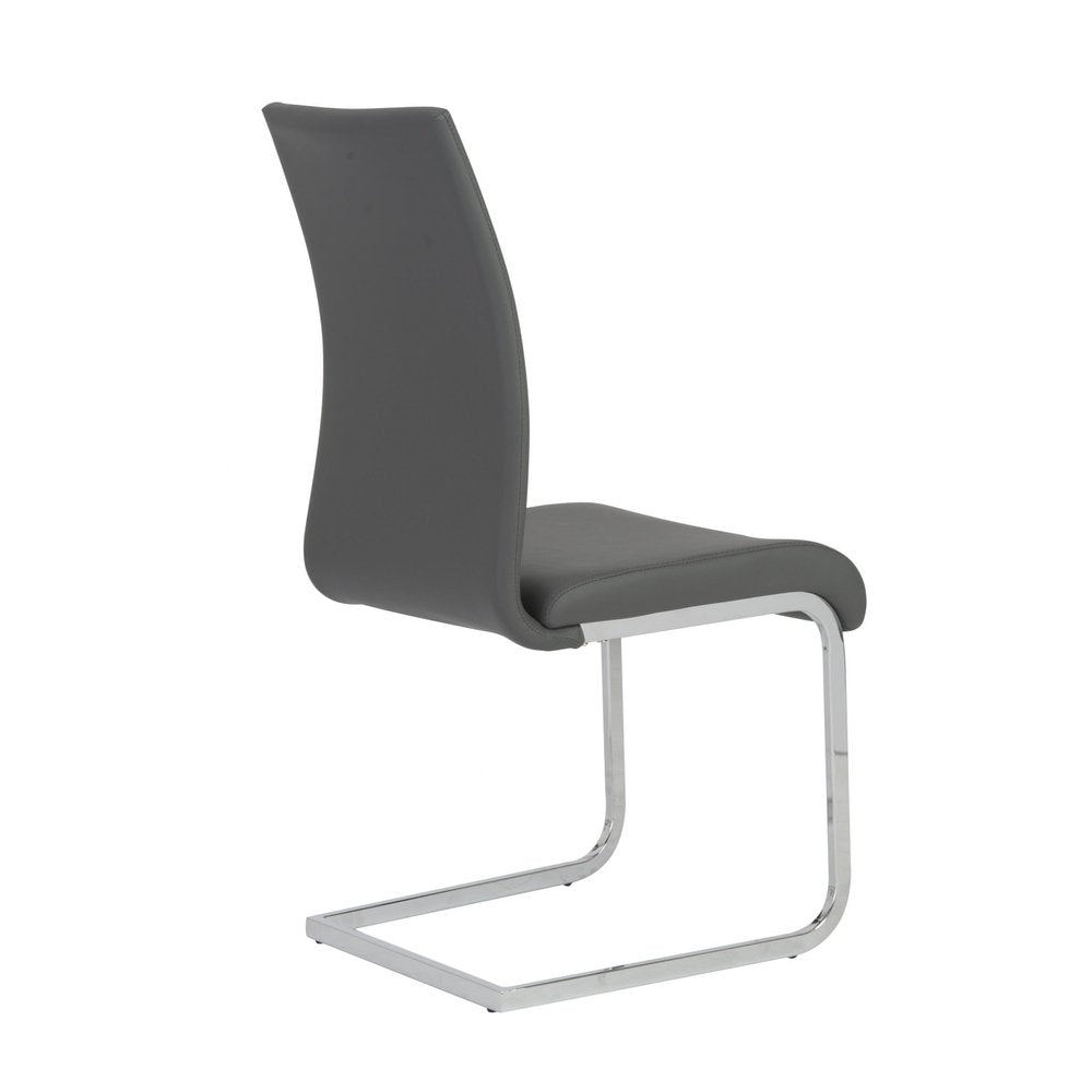 Set of Four Gray and Silver Upholstered Leather Dining Side Chairs HomeRoots