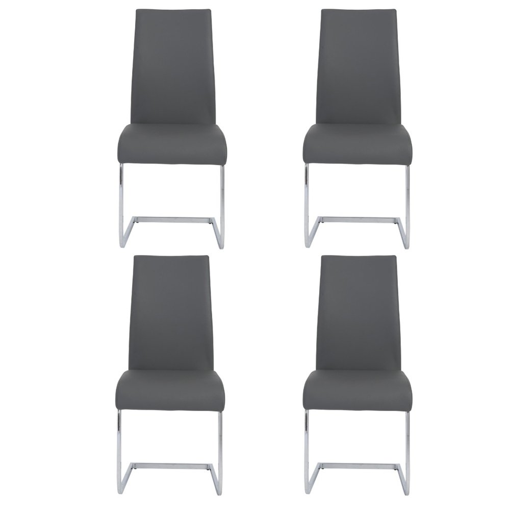 Set of Four Gray and Silver Upholstered Leather Dining Side Chairs HomeRoots