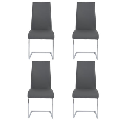 Set of Four Gray and Silver Upholstered Leather Dining Side Chairs HomeRoots