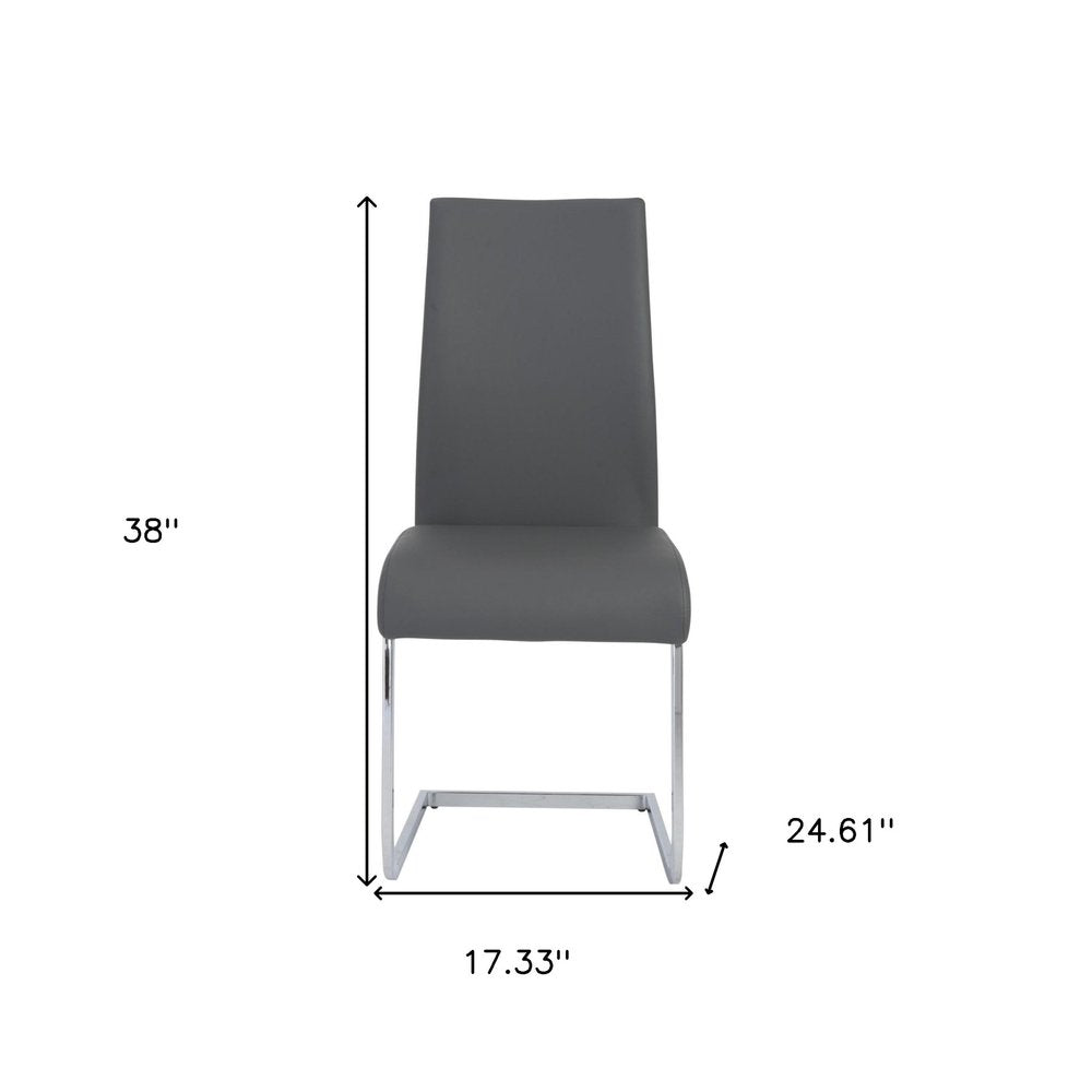 Set of Four Gray and Silver Upholstered Leather Dining Side Chairs HomeRoots