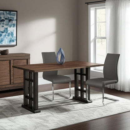 Set of Four Gray and Silver Upholstered Leather Dining Side Chairs HomeRoots