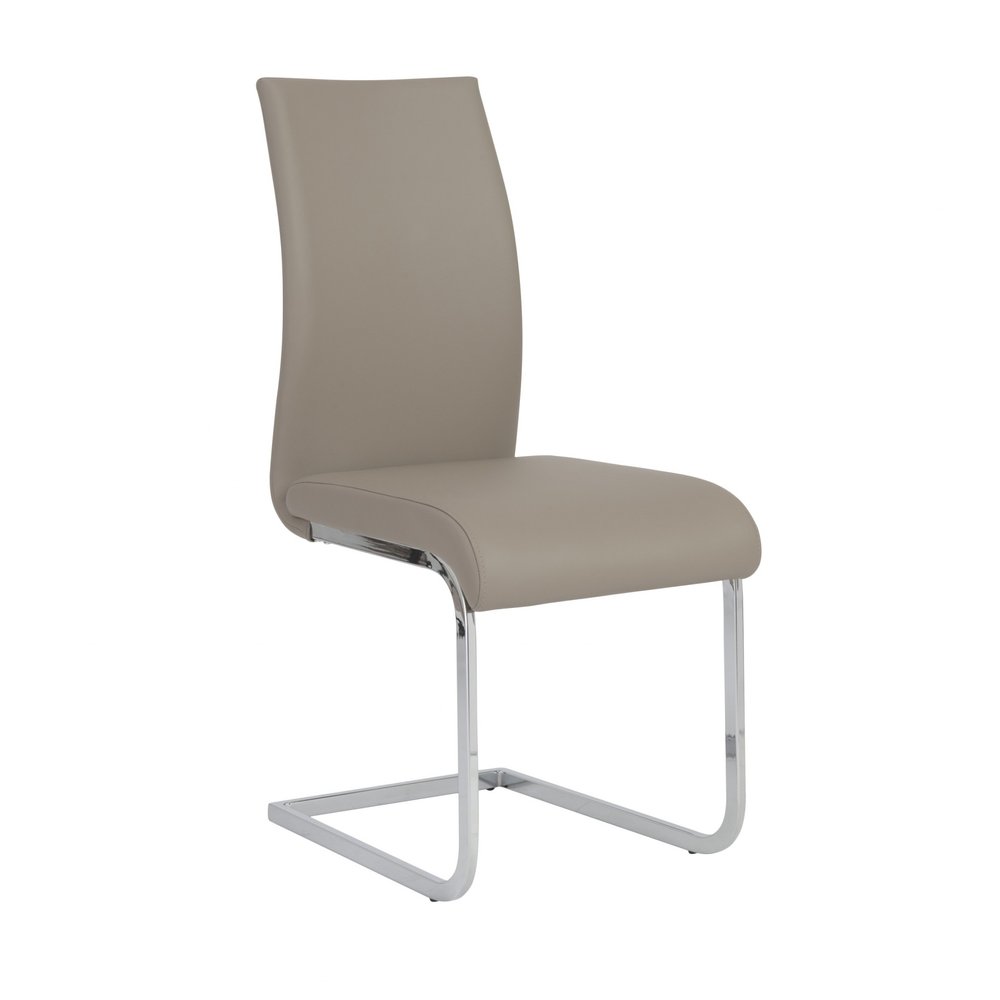 Set of Four Taupe and Silver Upholstered Leather Dining Side Chairs HomeRoots