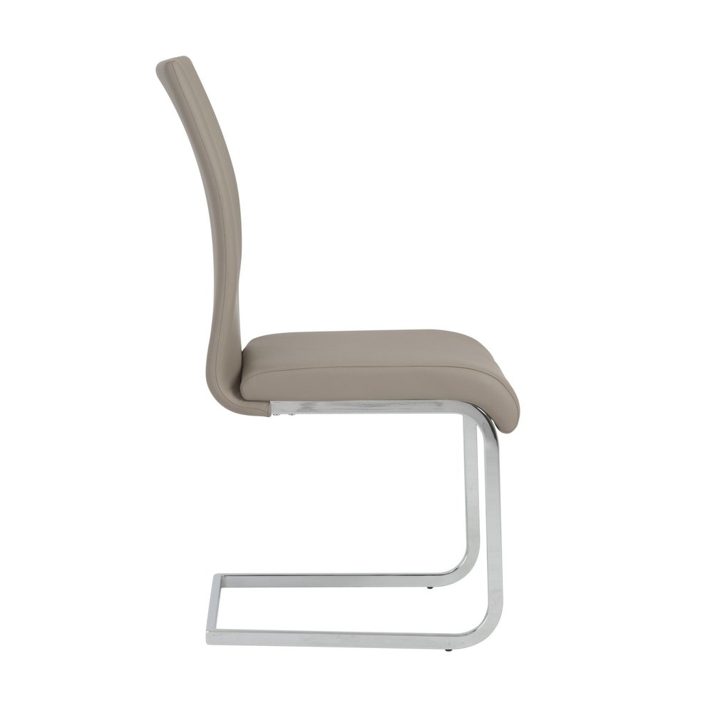 Set of Four Taupe and Silver Upholstered Leather Dining Side Chairs HomeRoots
