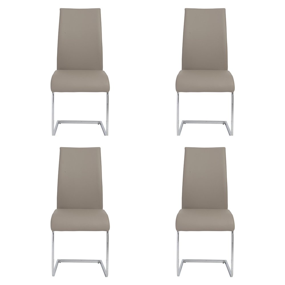 Set of Four Taupe and Silver Upholstered Leather Dining Side Chairs HomeRoots