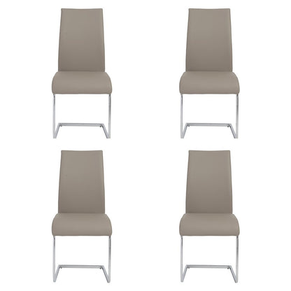 Set of Four Taupe and Silver Upholstered Leather Dining Side Chairs HomeRoots