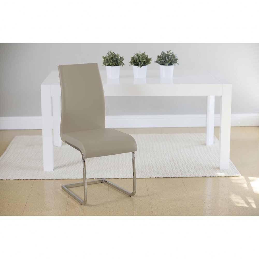 Set of Four Taupe and Silver Upholstered Leather Dining Side Chairs HomeRoots