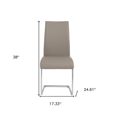 Set of Four Taupe and Silver Upholstered Leather Dining Side Chairs HomeRoots