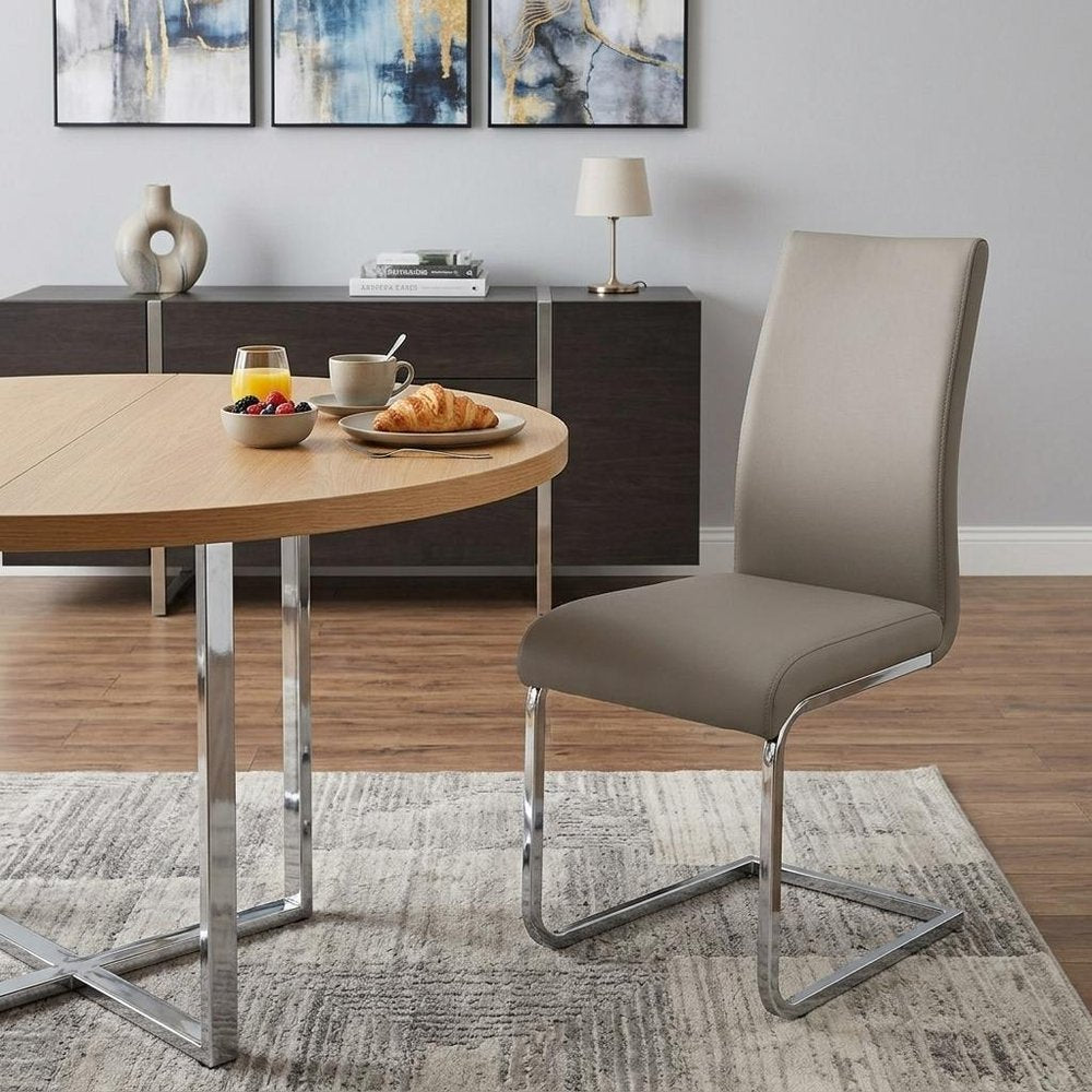 Set of Four Taupe and Silver Upholstered Leather Dining Side Chairs HomeRoots