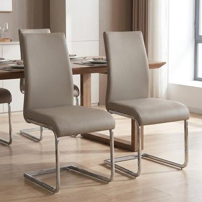 Set of Four Taupe and Silver Upholstered Leather Dining Side Chairs HomeRoots
