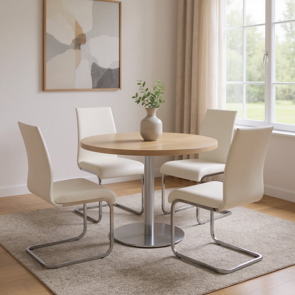 Set of Four White and Silver Upholstered Leather Dining Side Chairs HomeRoots