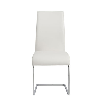 Set of Four White and Silver Upholstered Leather Dining Side Chairs HomeRoots