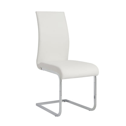 Set of Four White and Silver Upholstered Leather Dining Side Chairs HomeRoots