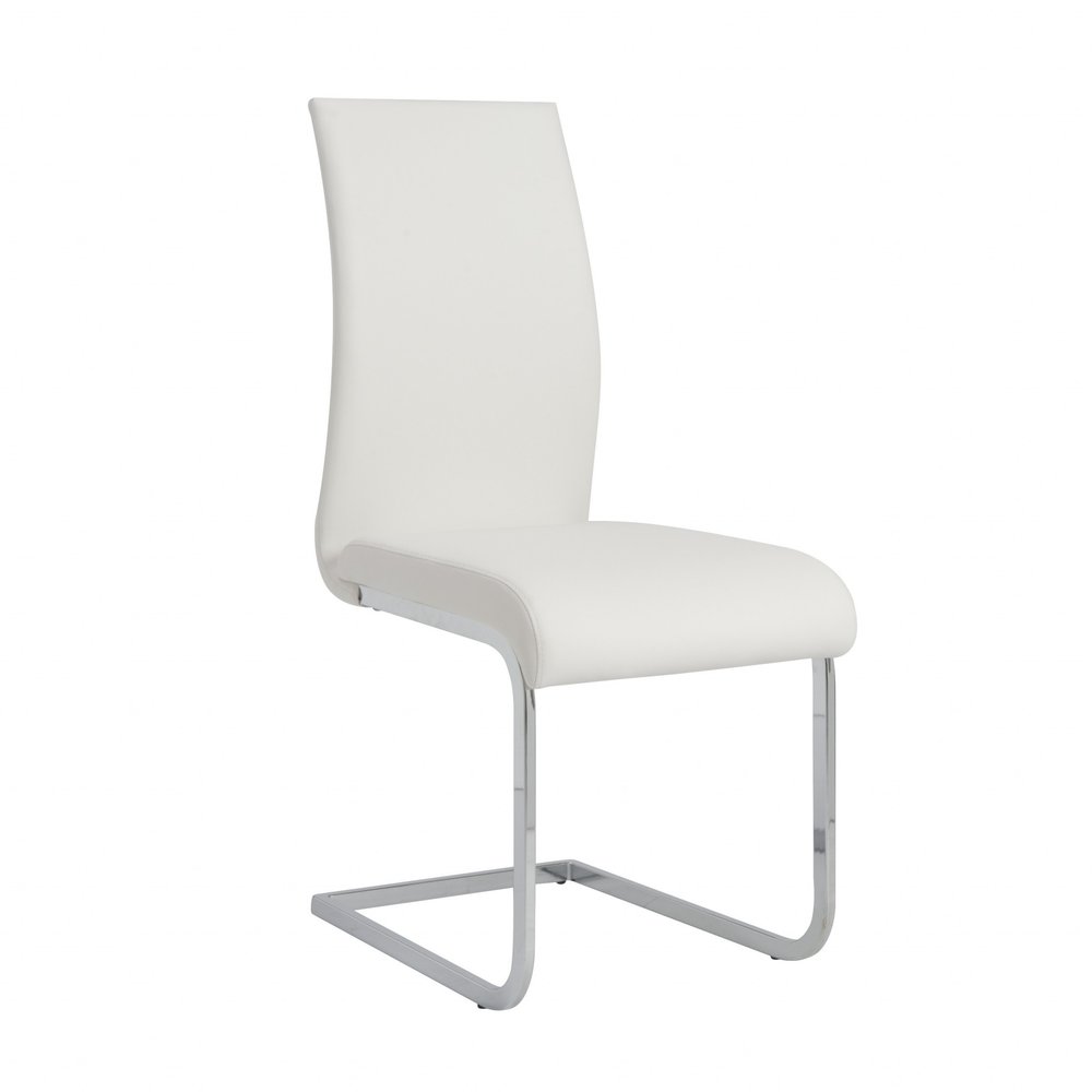 Set of Four White and Silver Upholstered Leather Dining Side Chairs HomeRoots