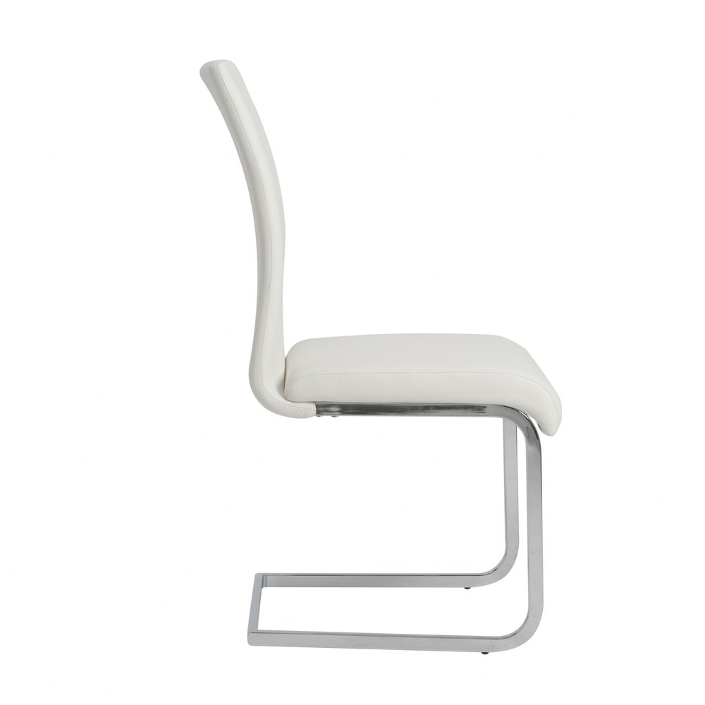 Set of Four White and Silver Upholstered Leather Dining Side Chairs HomeRoots