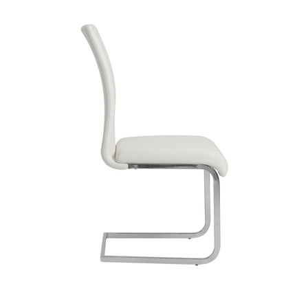 Set of Four White and Silver Upholstered Leather Dining Side Chairs HomeRoots