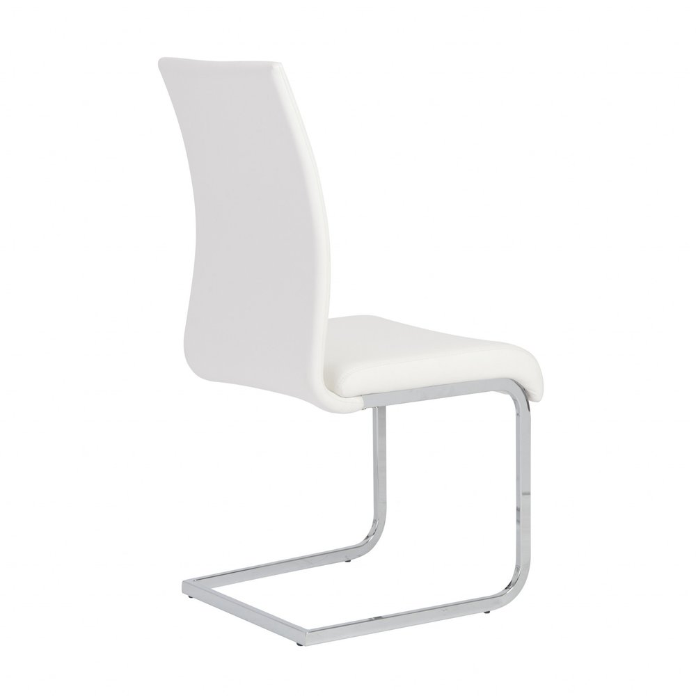 Set of Four White and Silver Upholstered Leather Dining Side Chairs HomeRoots